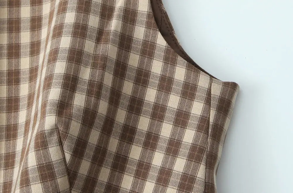 Women’s Waistcoat Top And Mid-Waist Side-Zip Pleated Skort Two-Piece Set