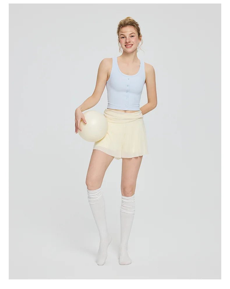 Women Yoga High Waist Cross Mesh Shorts