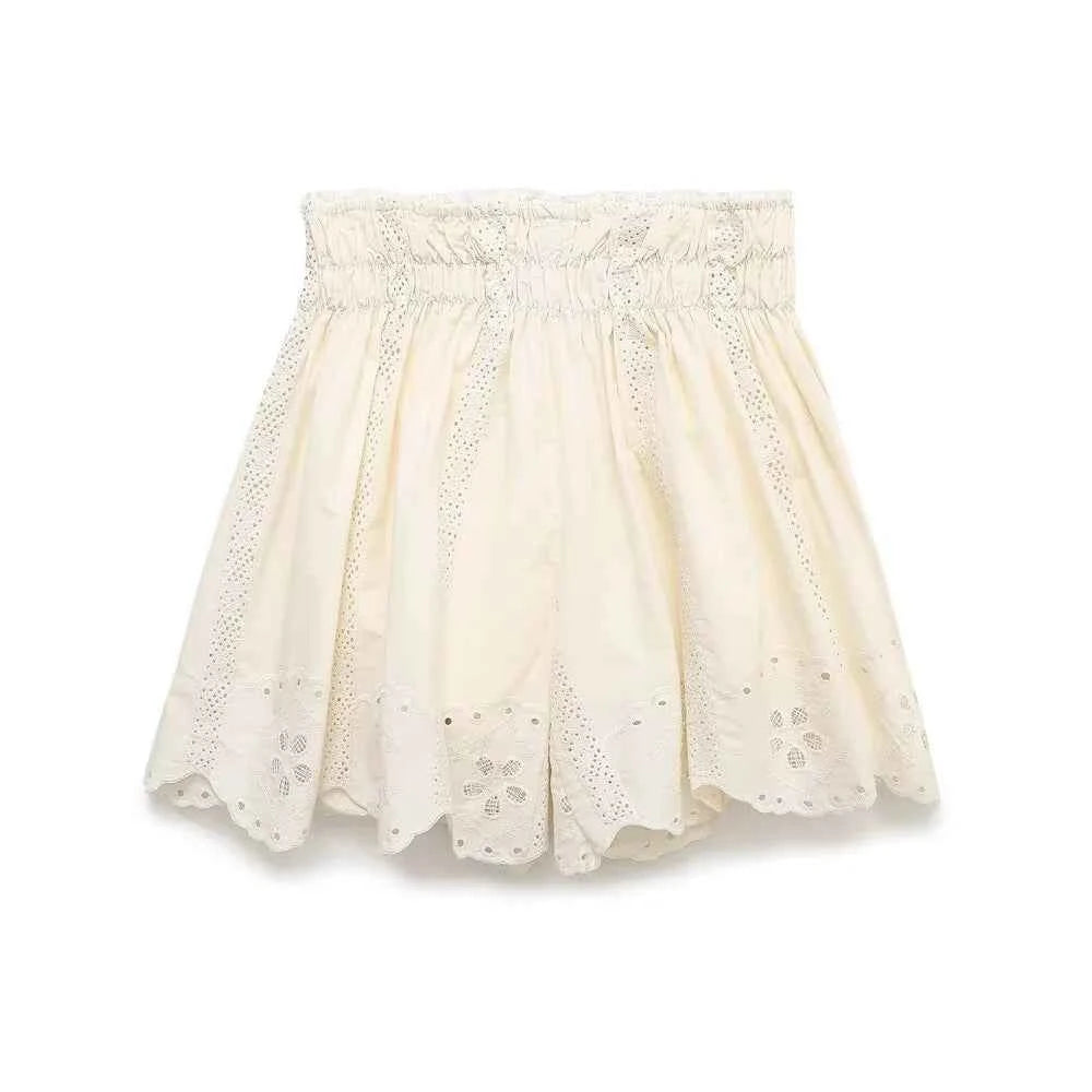 Women's Casual Elegant Embroidered Strap Top&Lace Shorts Set