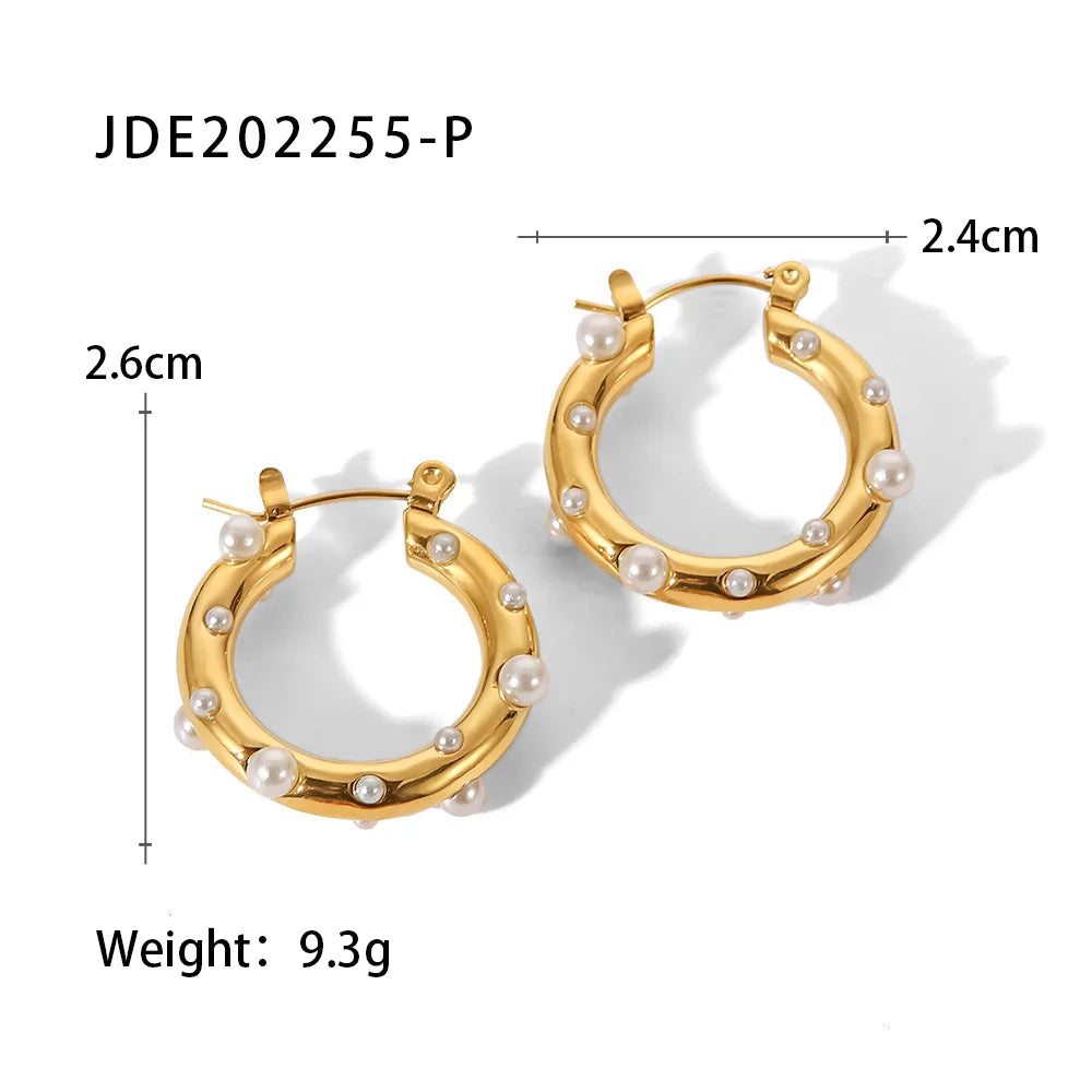 Shaped Hammer Shiny Zircon CC Shape Hoop Earrings Stainless Steel