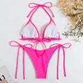 Women Thong Solid Color Bikini Set Side Halter Tie Swimsuit - Norellé