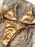 Halter Brazilian Metallic Satin Bikini Women Swimwear Female Swimsuit - Norellé