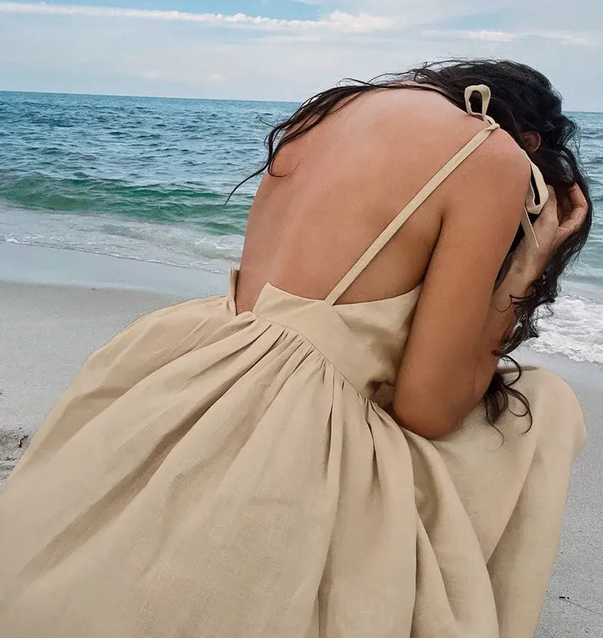 Women Elegant Lace-Up Pockets A-Line Dress