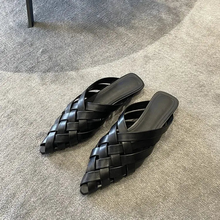 Pointed Toe Genuine Leather Slippers Women