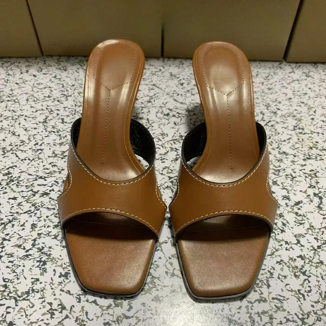 Elegant Brown Square Toe High Heels