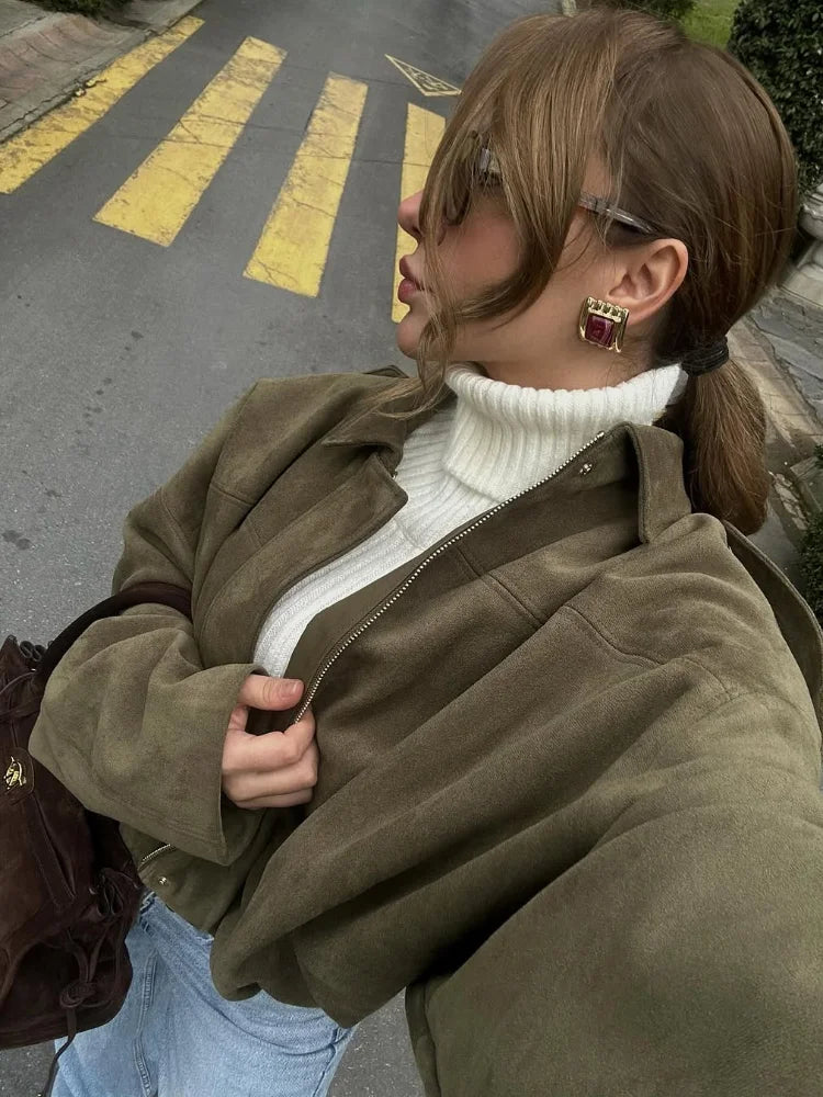 Women Short Jacket Fashion Full Sleeve Zipper Lapel Pocket - Norellé