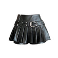 Women's Black Gothic A-line Pleated Leather Skirt Mini Shorts - Norellé