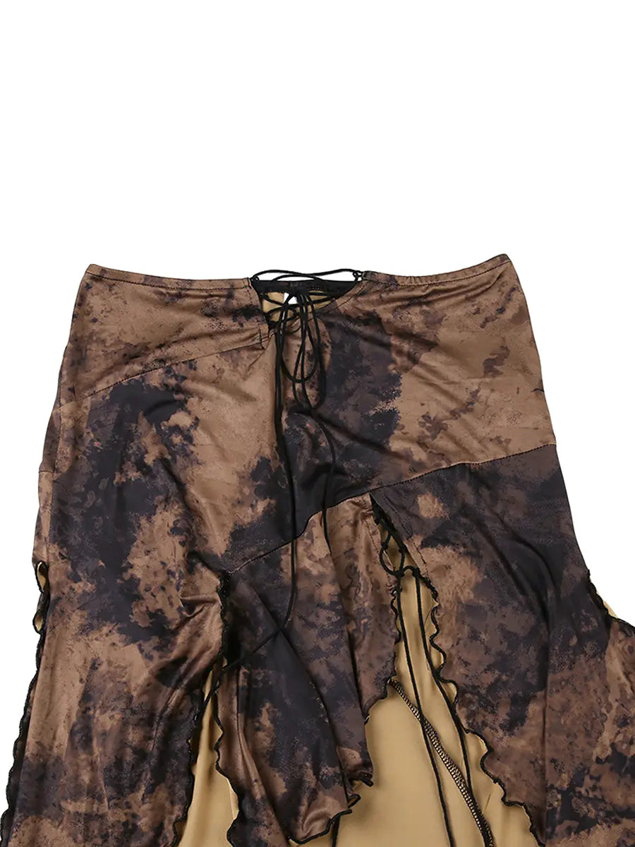 Women’s Midi Skirt Low Waist High Split Vintage