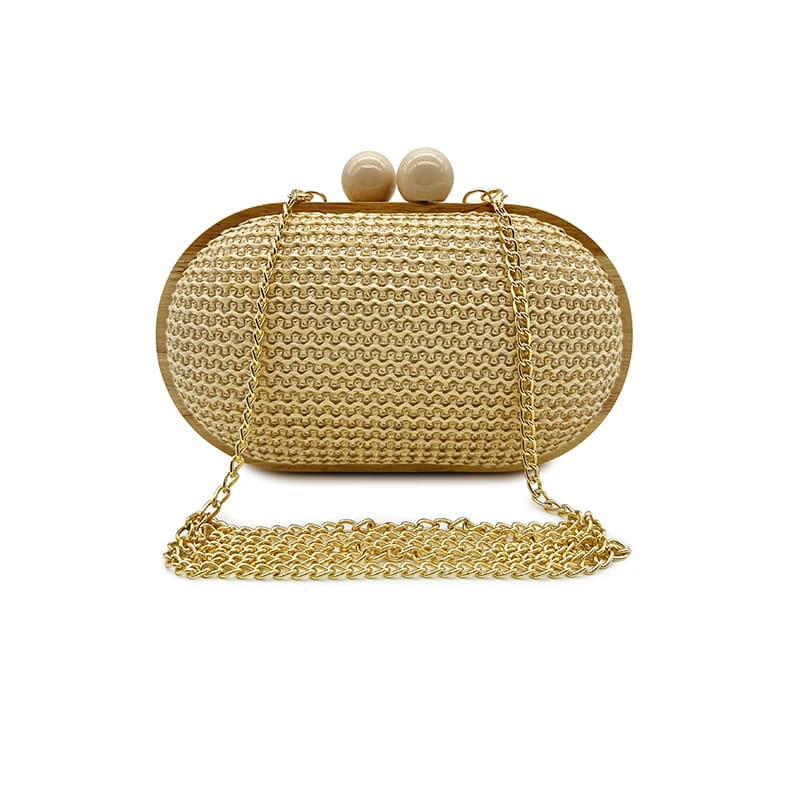 Oval PP Straw Clutch Bag for Women