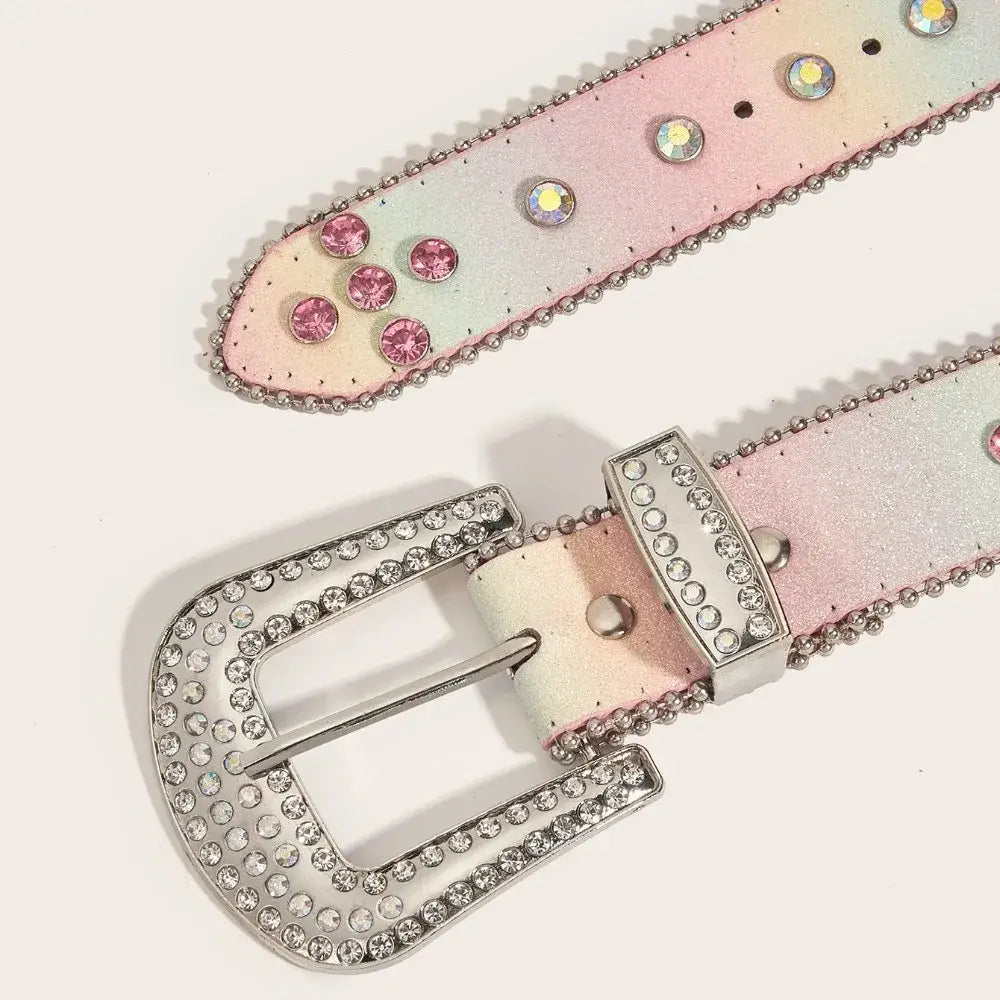 Fashion Sequin Rhinestone Waistband Gradient Pink Belt