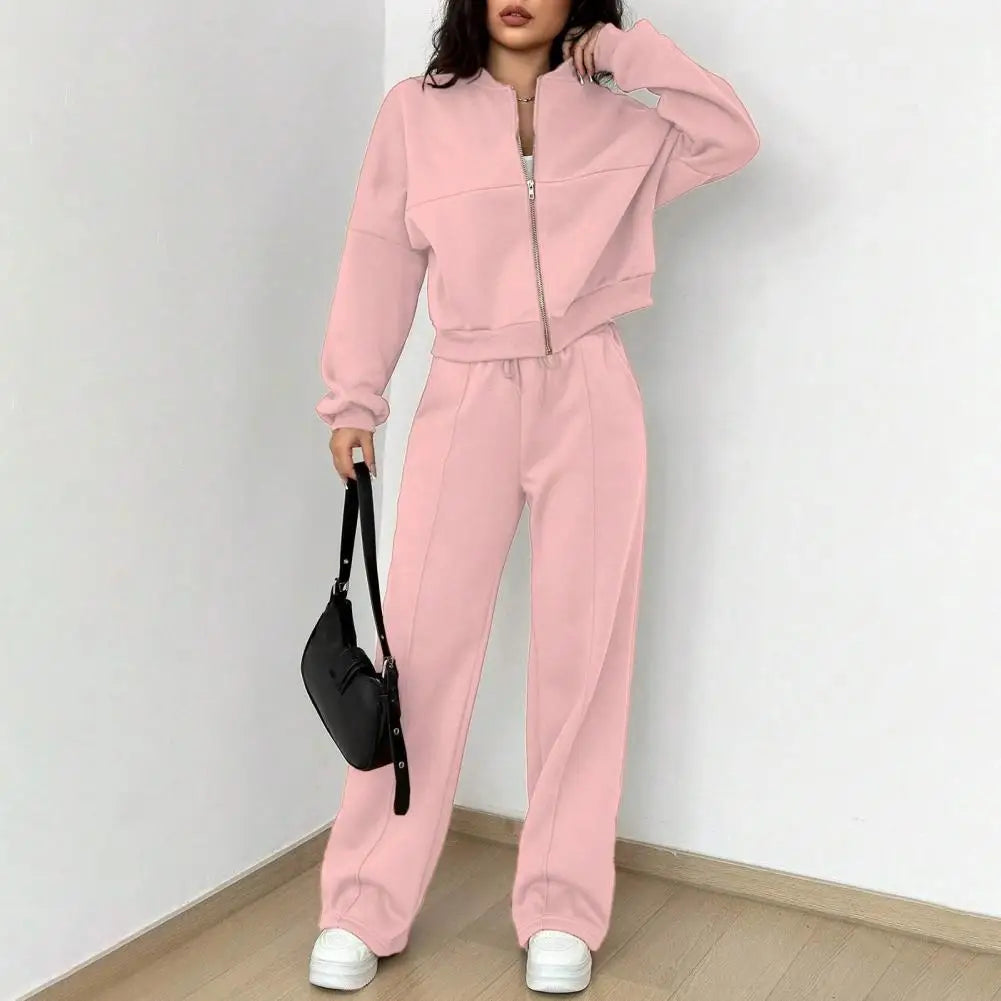 2 Pcs Zipper Cardigan Sets To Dress Woman Tracksuit Suits