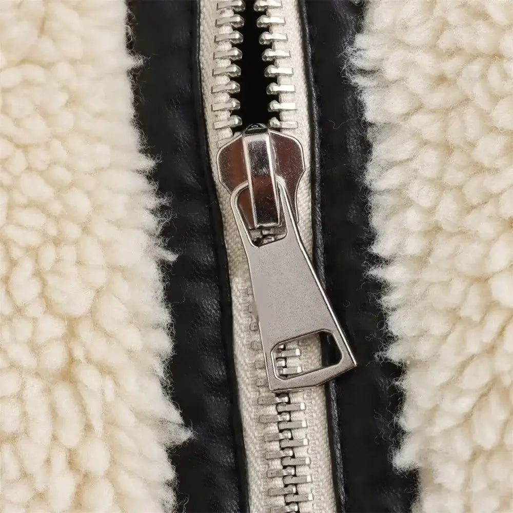 Women’s Artificial Fur Effect Motorcycle Jacket Coat