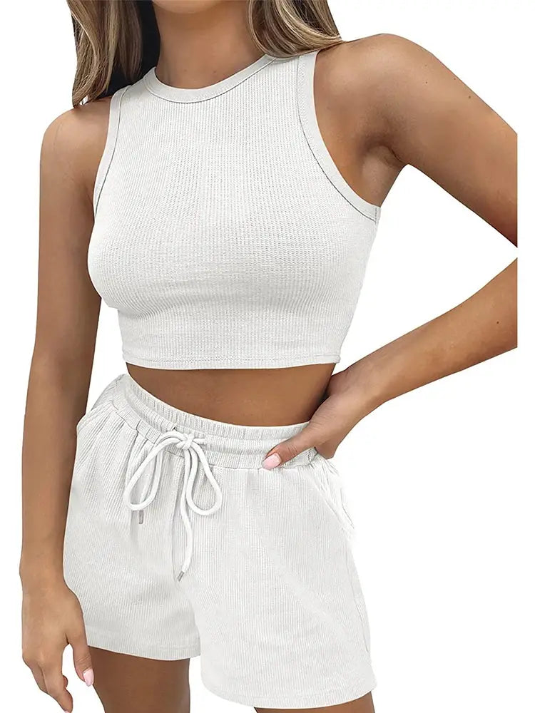 Sleeveless Waffle Elegant Women’s Sets