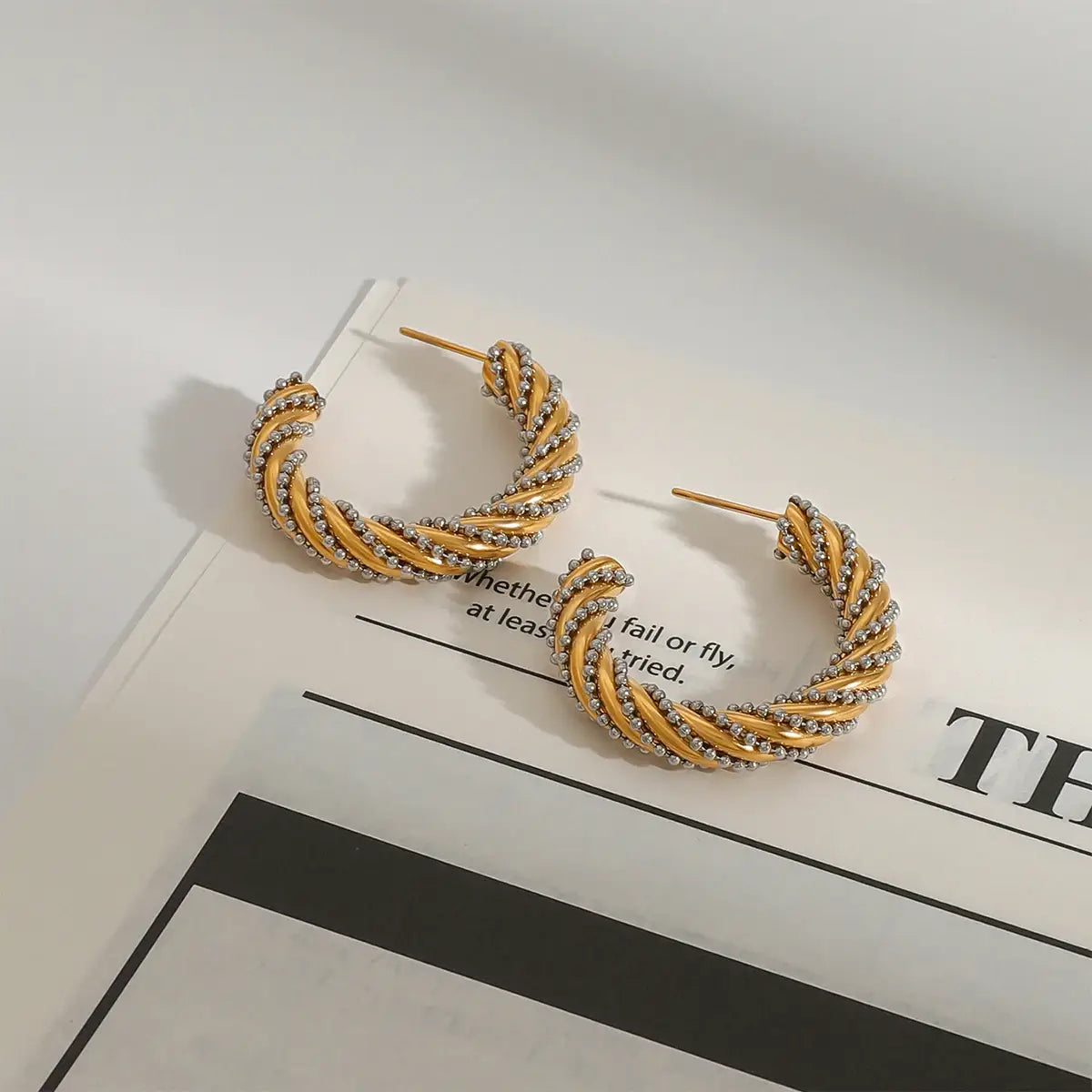 Stainless Steel Two color Fried Dough Twists Earrings