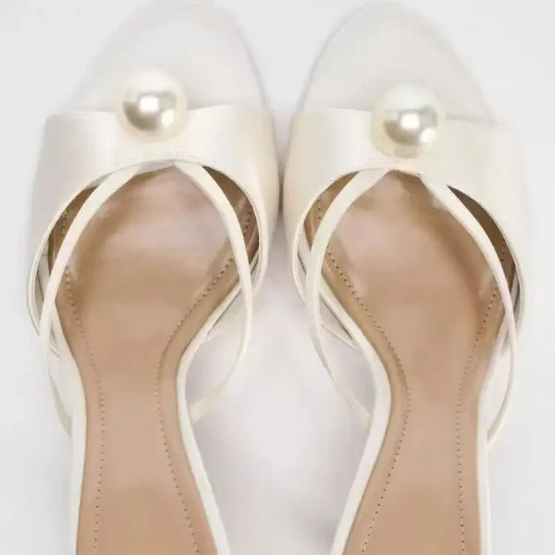 Women High Quality Satin Narrow Band Slide Sandals