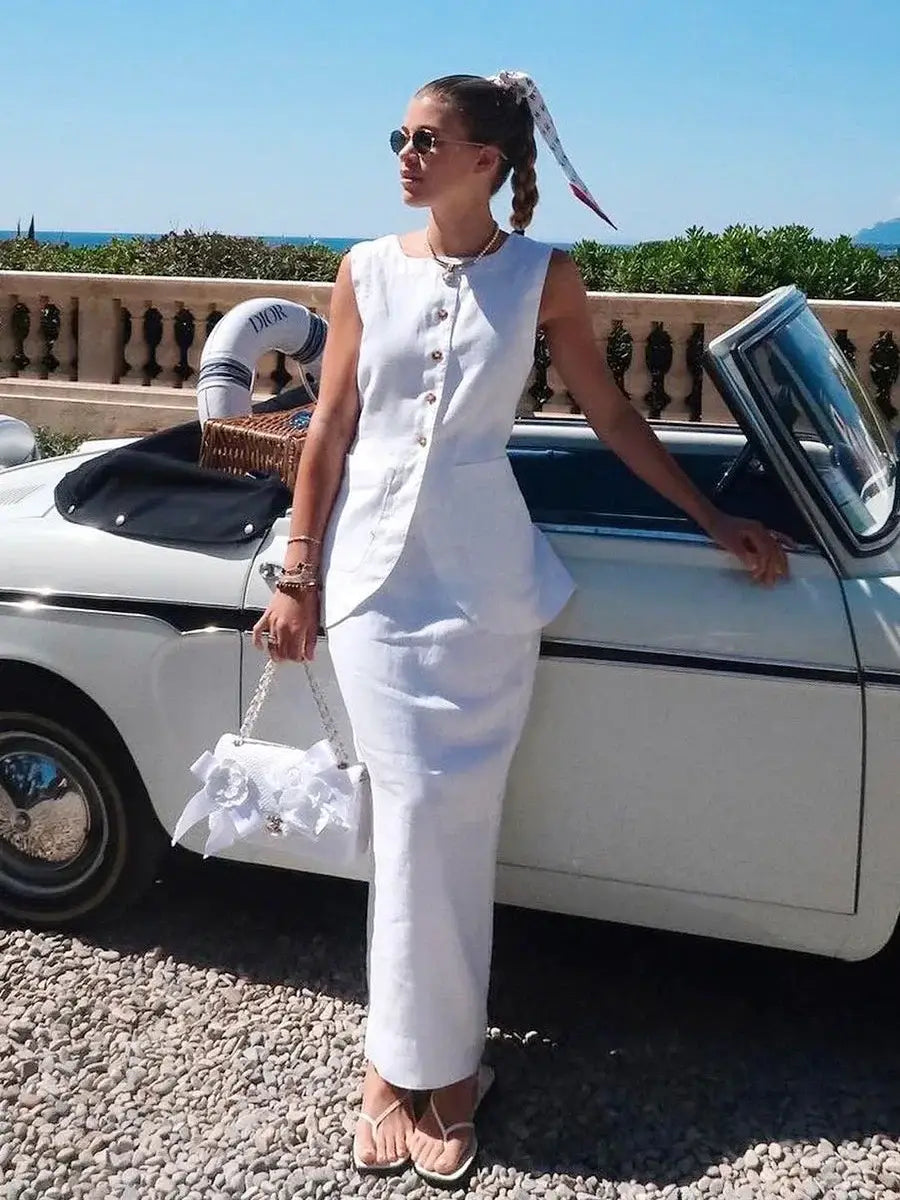 Women’s Sleeveless Vest High Waisted Skirt 2-Piece Set