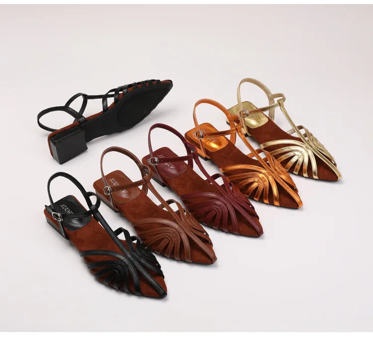 Knitted Low Heeled Roman Shoes For Women