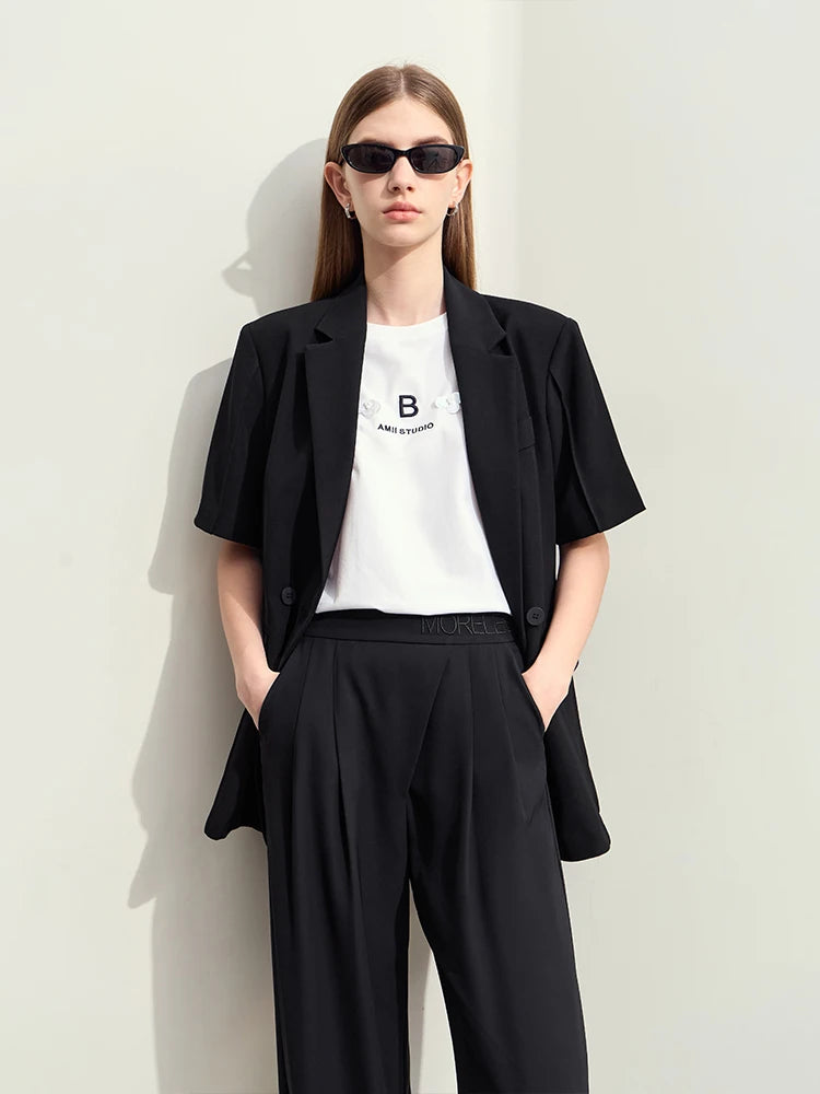 Belt Short-sleeve Blazer For Women