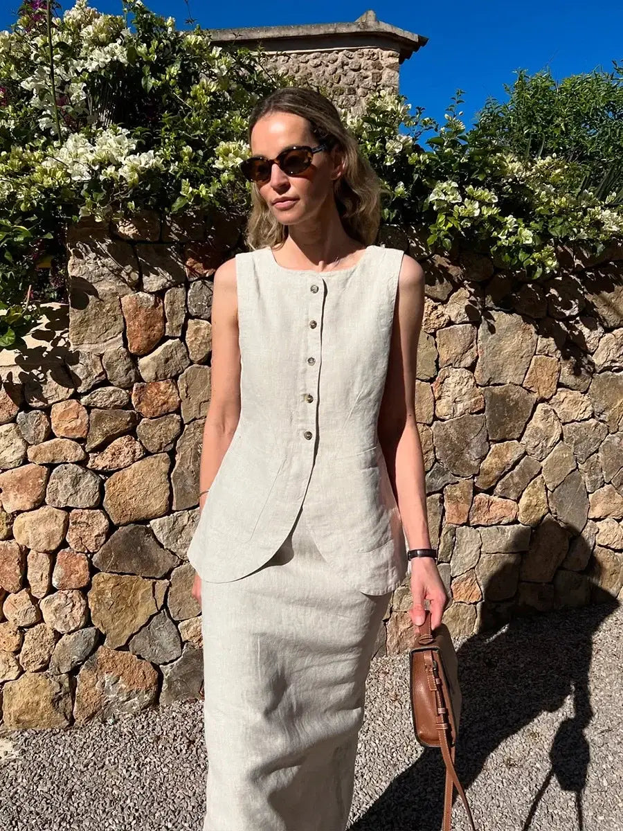 Women’s Sleeveless Vest High Waisted Skirt 2-Piece Set