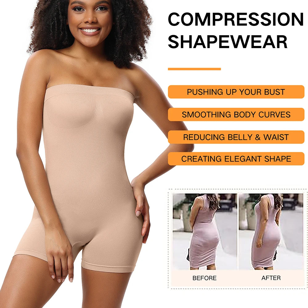 Strapless Shortie Bodysuit for Women Tummy Control Shapewear