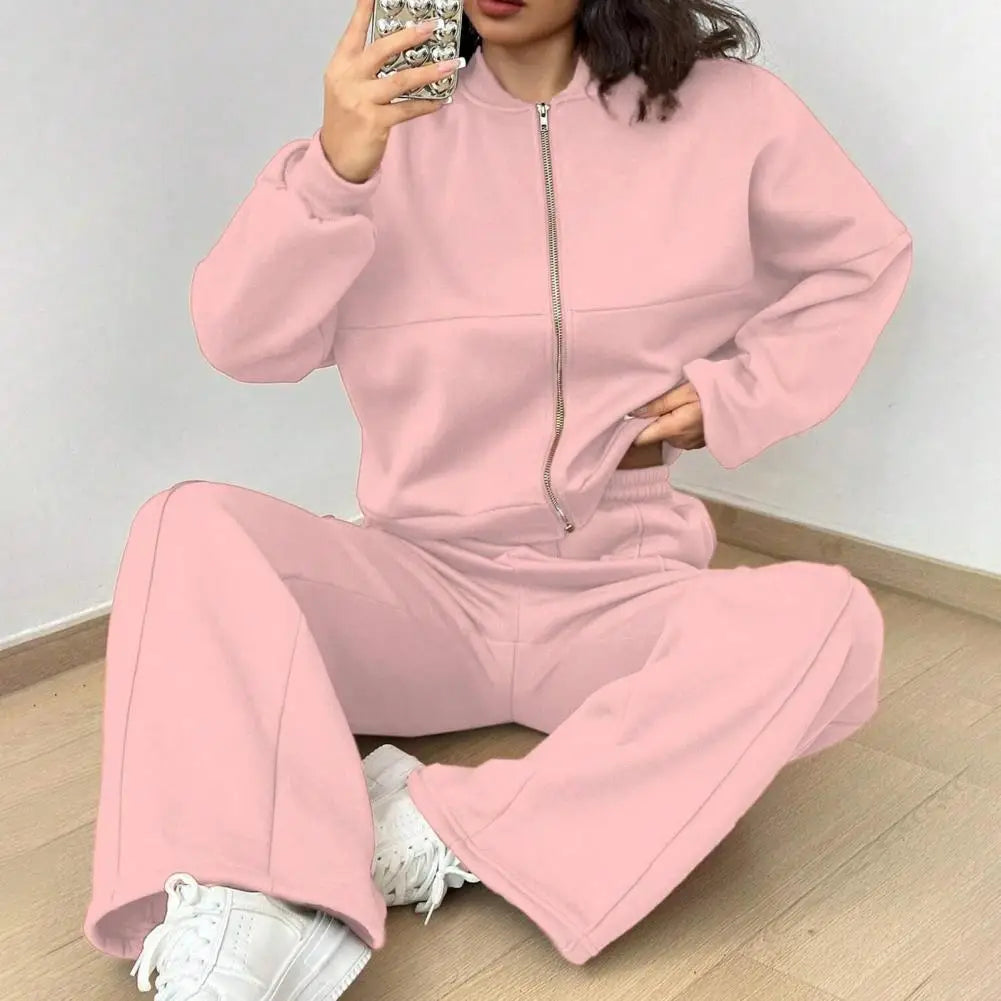 2 Pcs Zipper Cardigan Sets To Dress Woman Tracksuit Suits