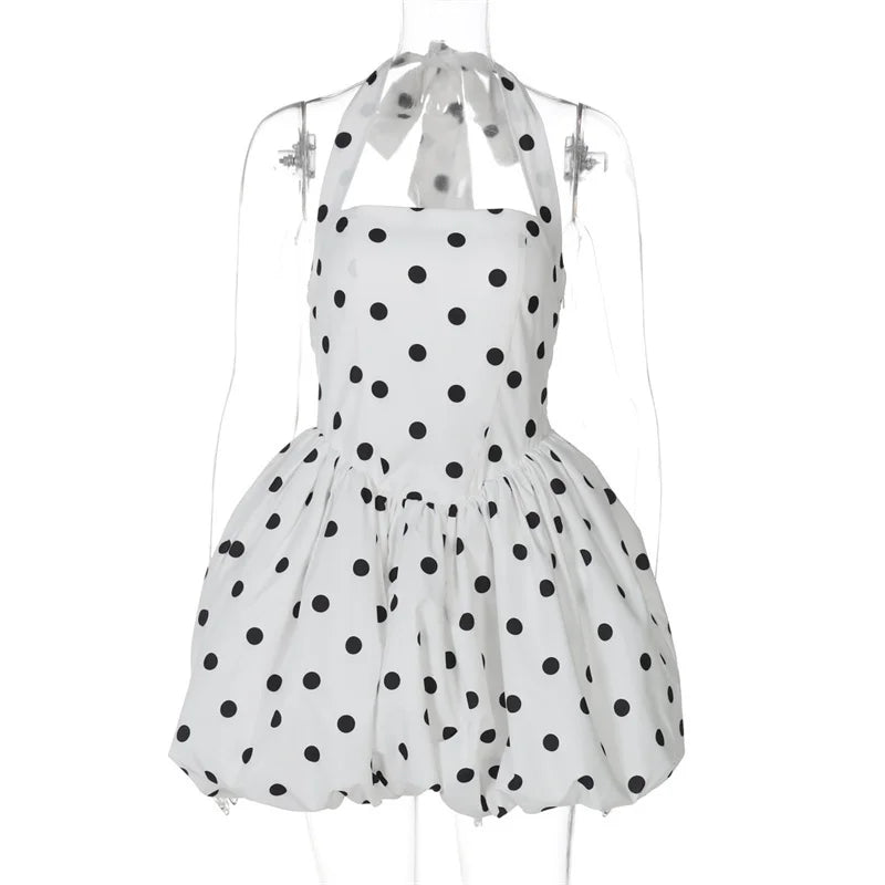 Halter Print Polka Dot Mini Dress Women