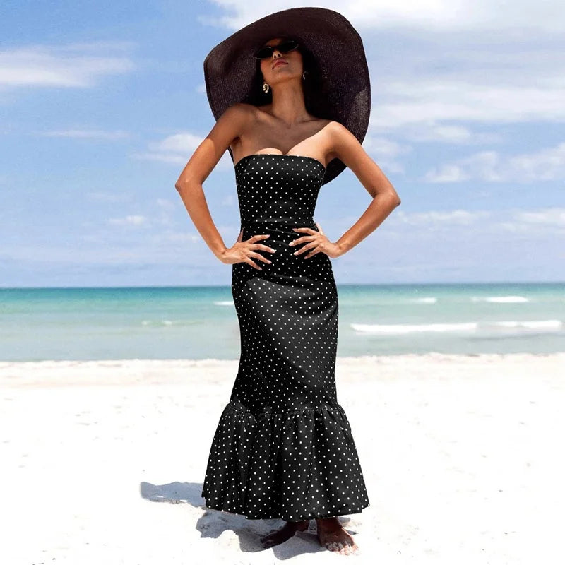 Polka Dot Off-shoulder Maxi Dress Women