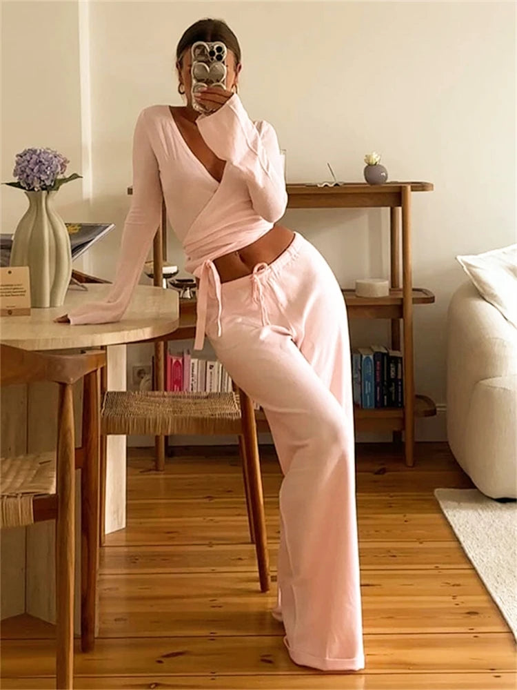 Loose Pants Leisure Suit Women Flare Sleeve Crop - Norellé
