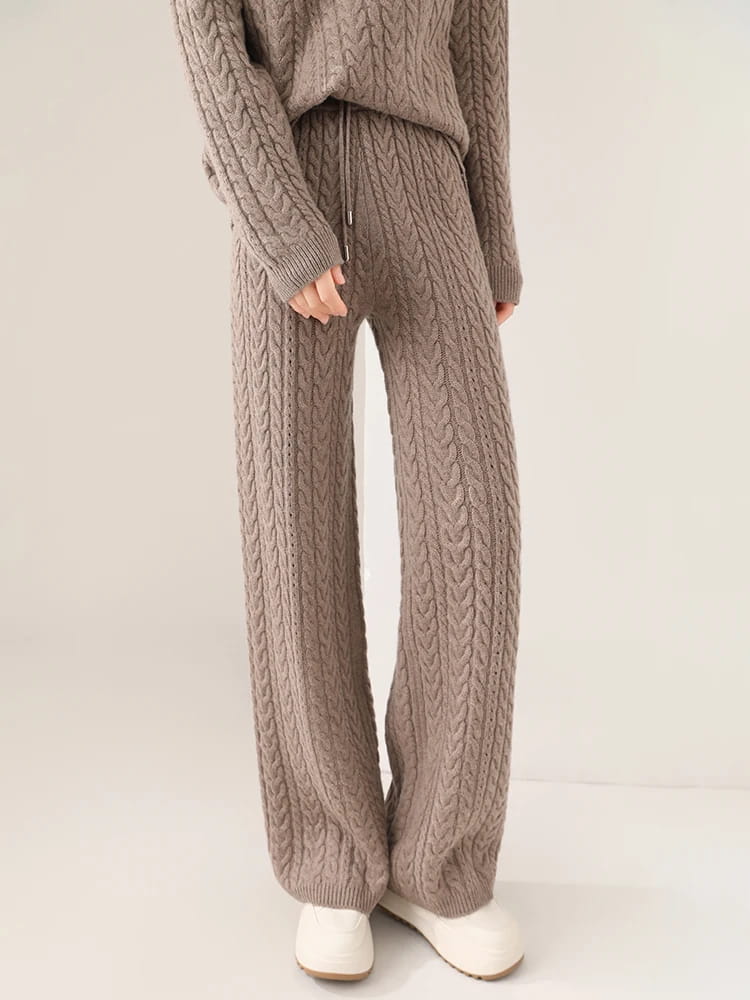 100% Wool Suit Women’s Pullover Sweater Knitting O-neck Wide Leg Pant