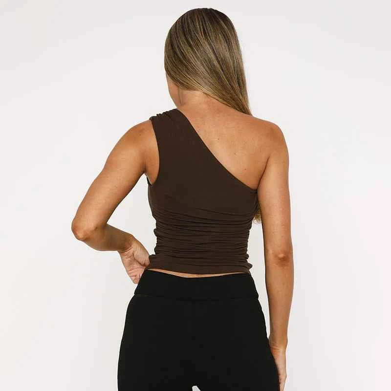 One-Shoulder Bead Link Ruched Tank Top