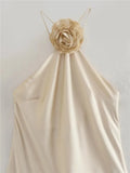 Flower Halter Dress Woman Off Shoulder Satin Long Dress Women - Norellé