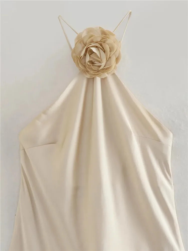 Flower Halter Dress Woman Off Shoulder Satin Long Dress Women - Norellé