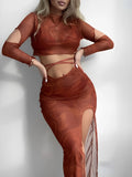 Halter String 4 Piece Vent Long Skirt Bikini Swimsuit Women - Norellé