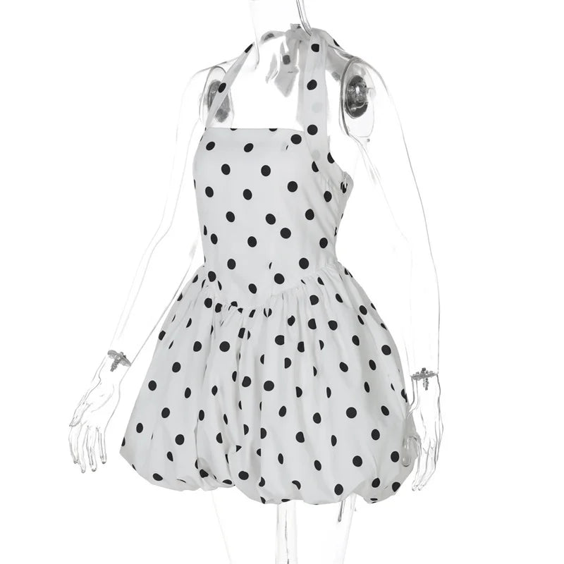 Halter Print Polka Dot Mini Dress Women