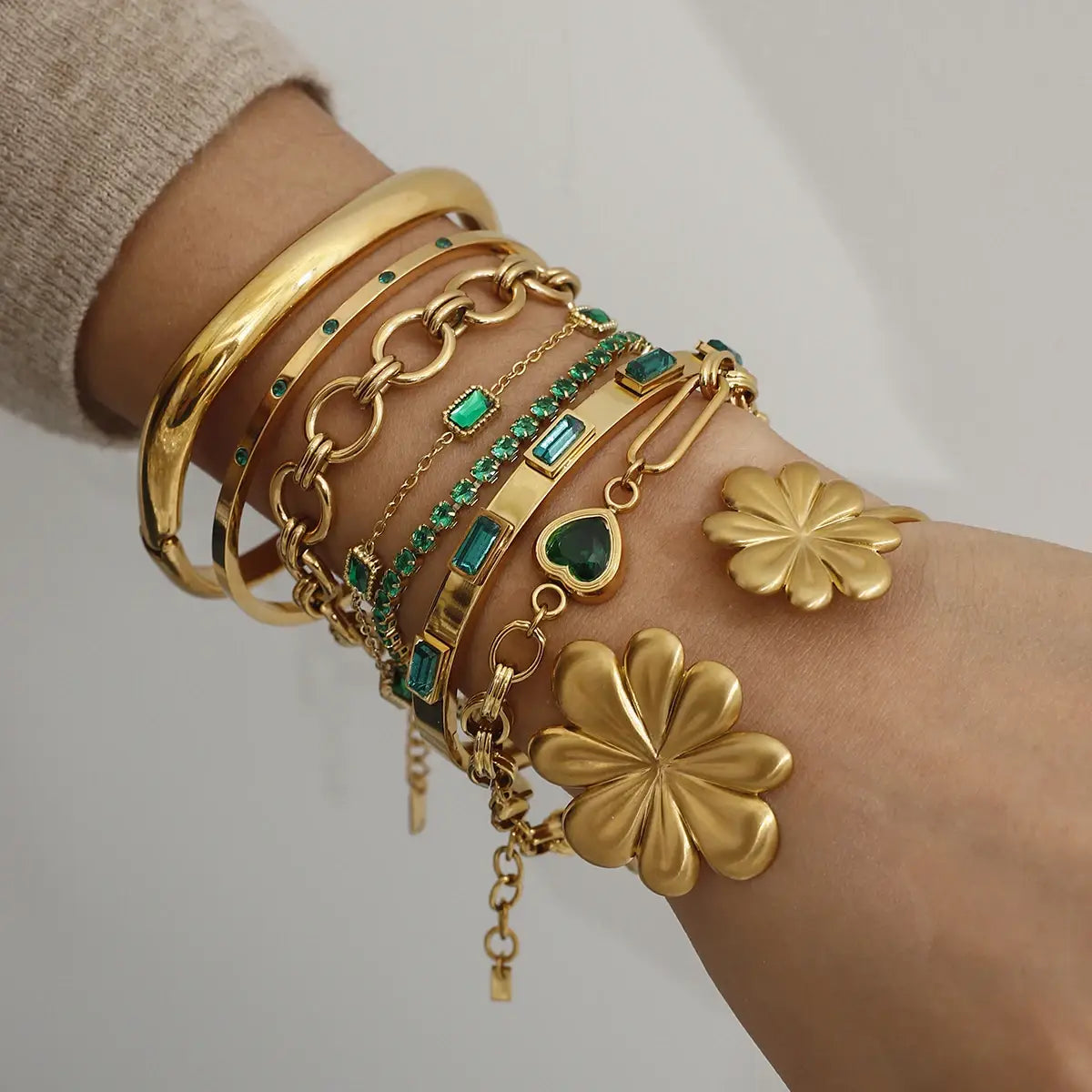 Retro Stainless Steel Green Zircon Bracelet