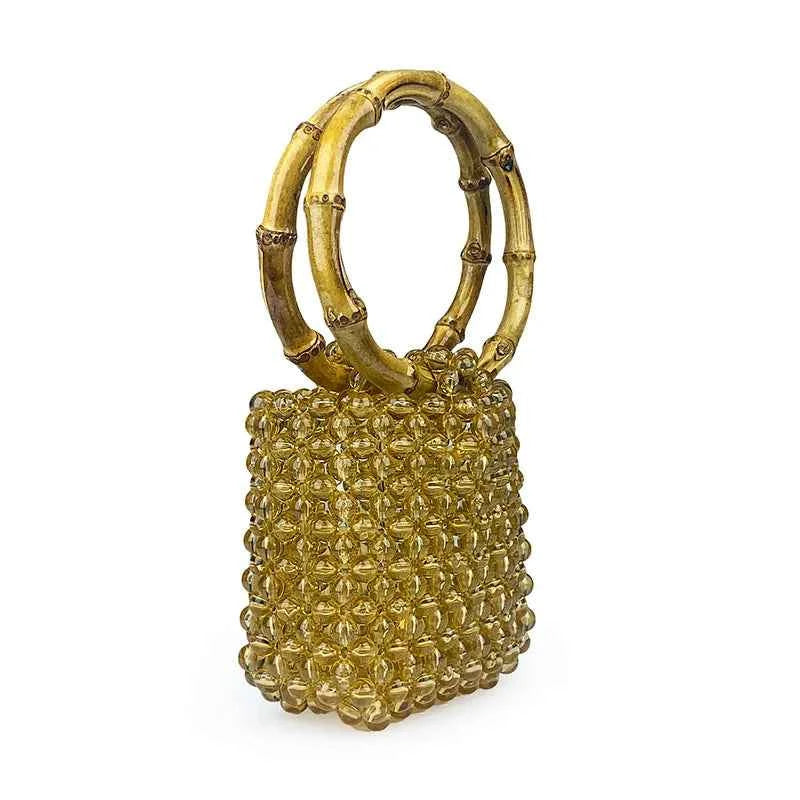 Round Bamboo Handle Handbag and Purse