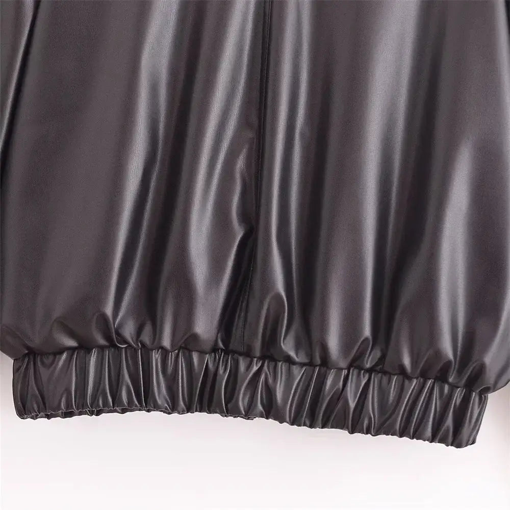 Women’s Versatile Long Sleeve Imitation Leather Loose Jacket Coat