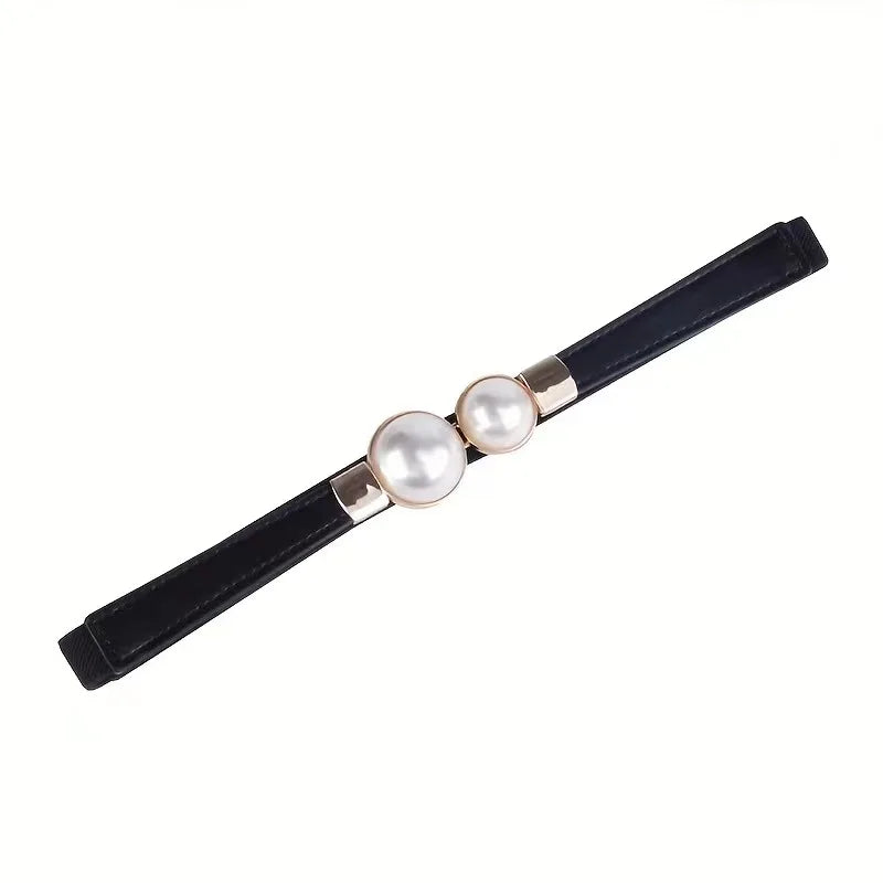Elegant Double Pearls Buckle Elastic Women Belts