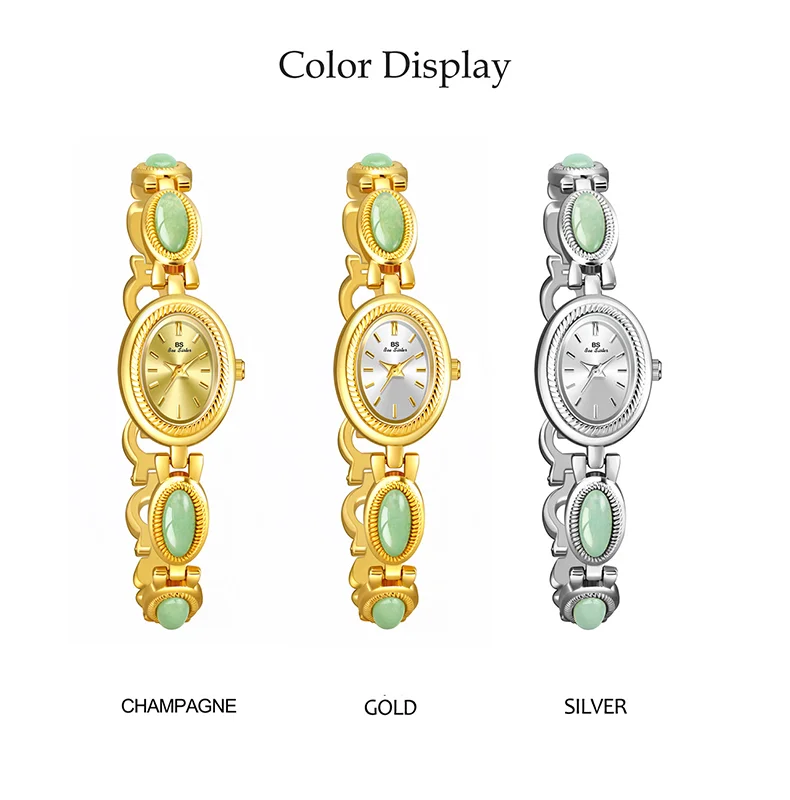 Women’s Watch Natural Premium Jade Gold Silver Bracelet Quartz