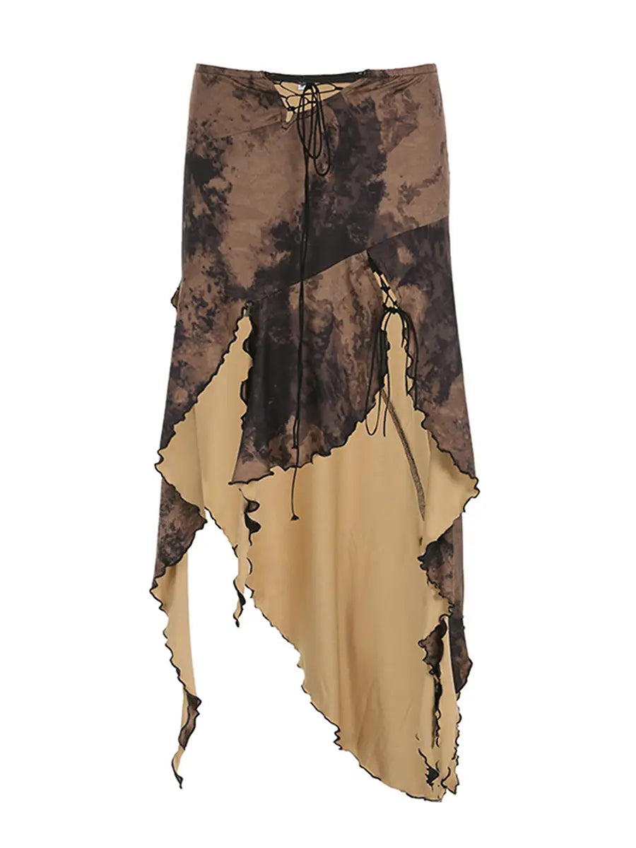 Women’s Midi Skirt Low Waist High Split Vintage