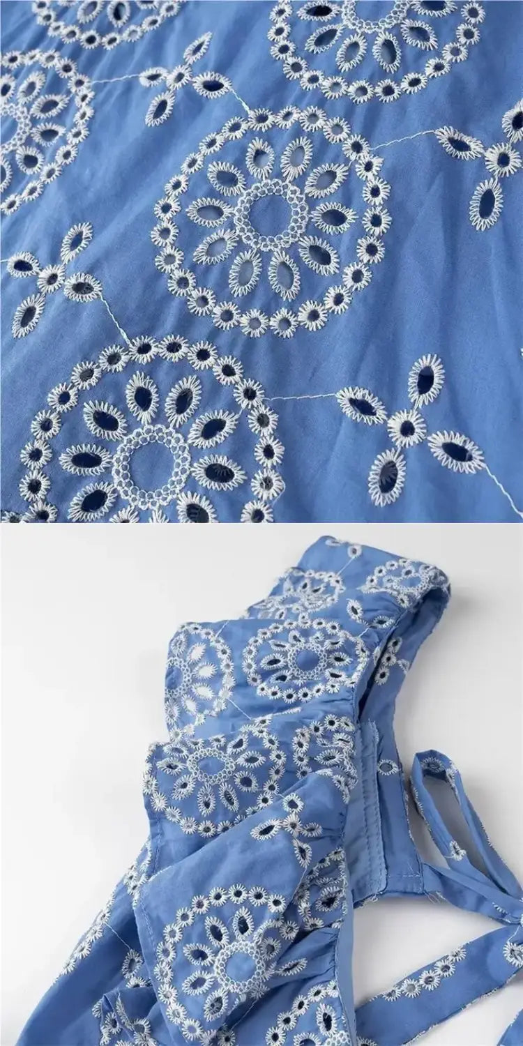 Elegant Cotton Embroidered Layered Decorated Midi Dress