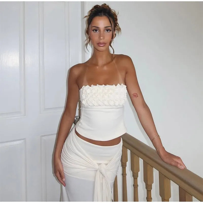 Lace High Street Half Dress Floral Camisole&Wrap Hips Skirts Sets