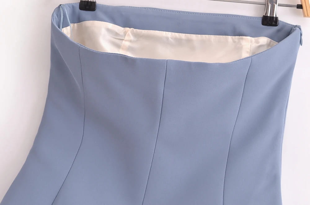 Women Fashion Draped Bustier Tops And High Waist Side Pockets Flared Pants