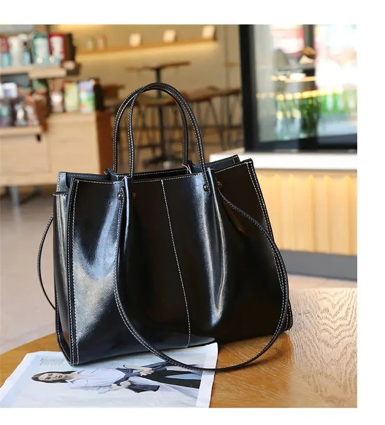 Vintage Genuine Leather Large Shoulder Tote Bag