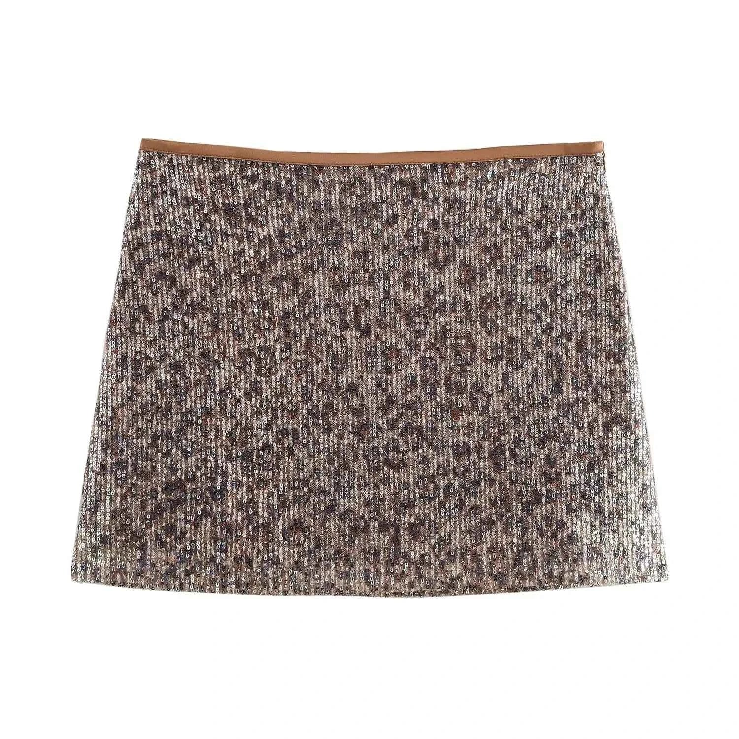 Women's Slim Fit Sequin Inlaid High Waisted Mini Skirt