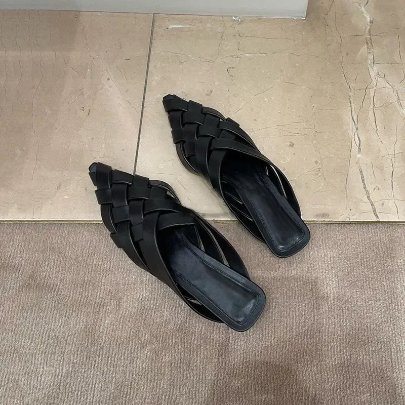 Pointed Toe Genuine Leather Slippers Women