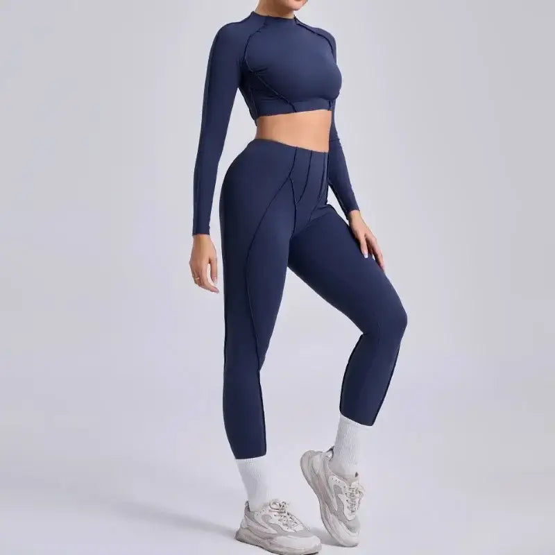 Seamless Sets Sports Fitness Hip-lifting High Waist Pleated Pants Long-sleeved Suits Workout