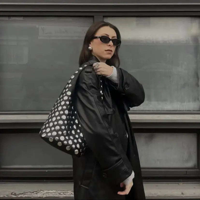 Punk Style Embellished Double-Faced Round Niche Bucket Bag