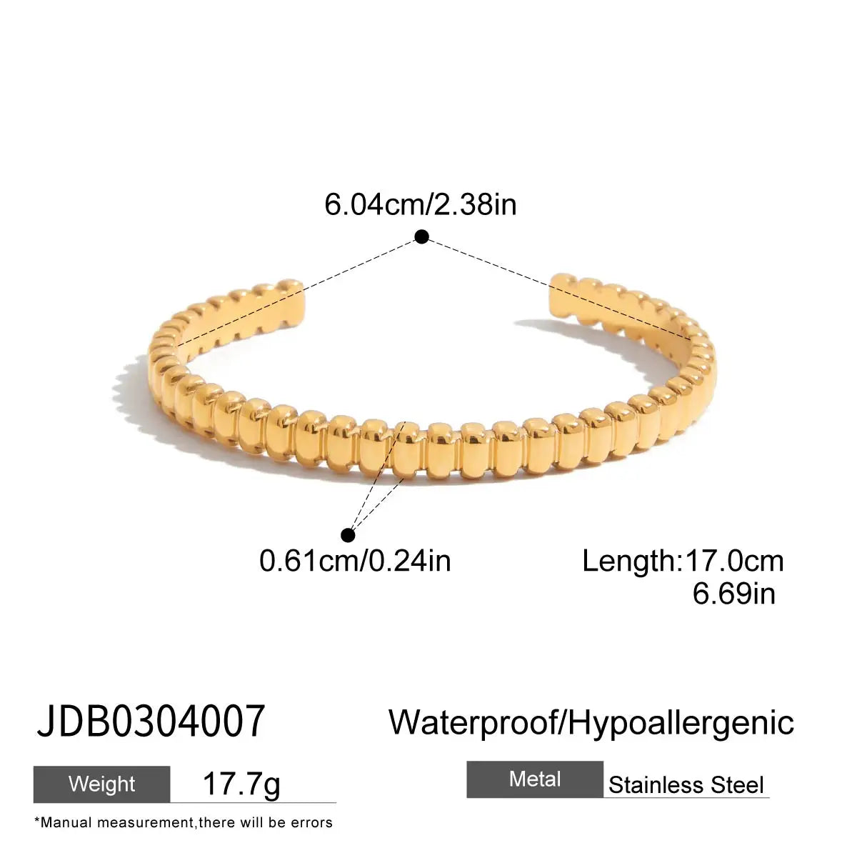 Gold Color Plated Stainless Steel Hammer Pattern Double Layer Bracelet