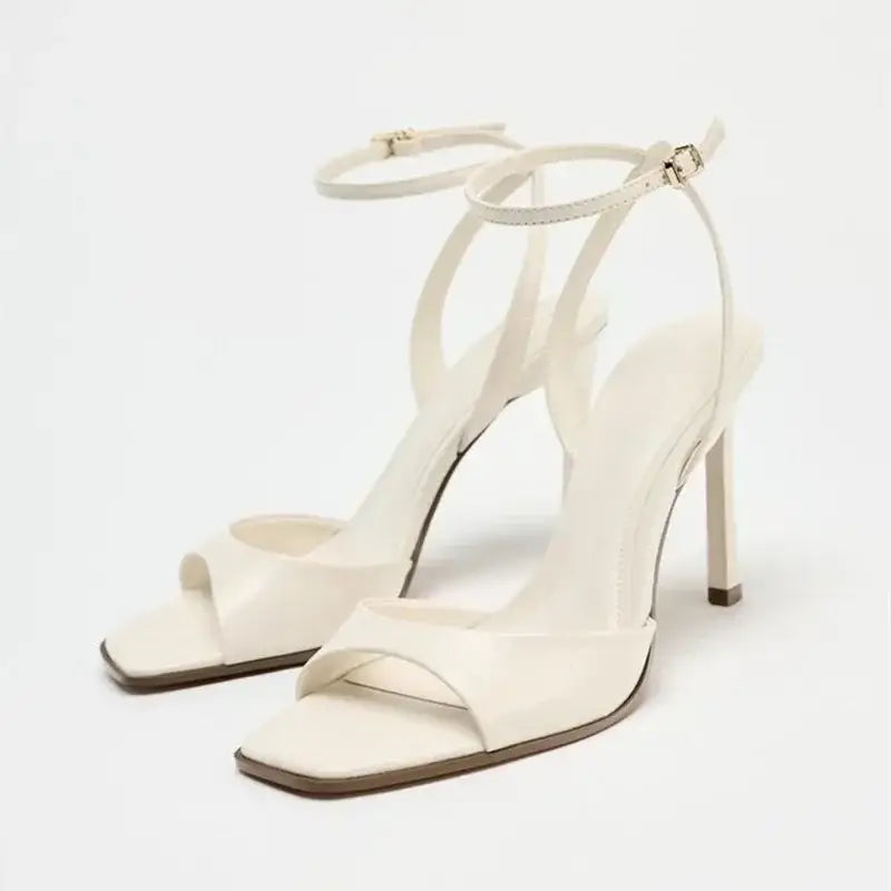 Elegant Patent Leather Ankle Strap Buckle Heeled Sandals